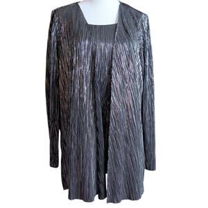 CJ BANKS Silver Dressy 2 Piece Twin Set Plus 1X Tiers Tunic Top Blouse Topper